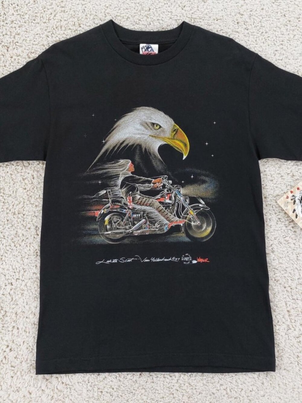 Vintage 90s Bald Eagle Biker Native American T-Shirt Sz M, Motorcycle, Deadstock